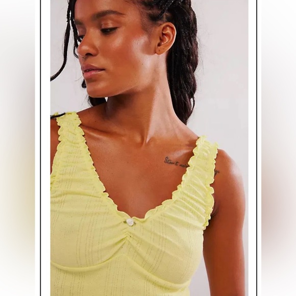 Free People Intimately Amelia Pointelle Cami- Lemon Yellow Sizes Med & L NWT - Picture 8 of 9